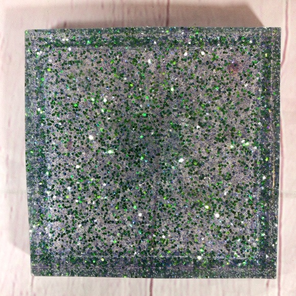 Hand Crafted Green and Blue Glitter Coasters - Set of 3 - Picture 3 of 8